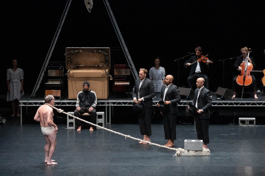 (Foreground form left to right) Michael Murfi, Alex Leonhartsberger, Erik Nevin, Zen Jefferson and Keir Patrick in "Loch na hEala (Swan Lake)" - Photo by Reed Hutchinson and CAP UCLA