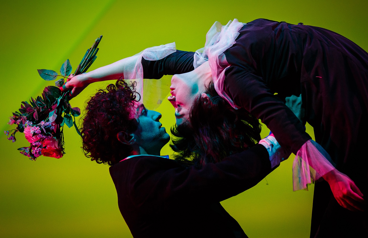 Marc Antolin as Marc Chagall and Audrey Brisson as Bella Chagall in "The Flying Lovers of Vitebsk" -  Photo by Steve Tanner, courtesy of The Wallis