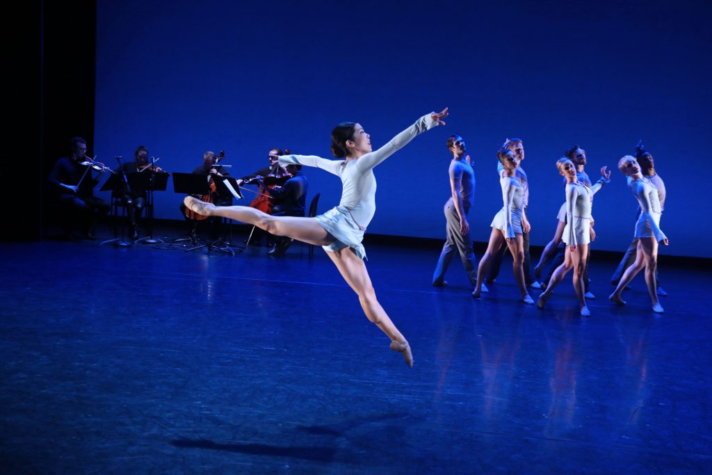 BalletX - Irvine native Andrea Yorita (center) with fellow BalletX dancers in “Increasing” (2014) by Matthew Neenan - Photo by Bill Herbert