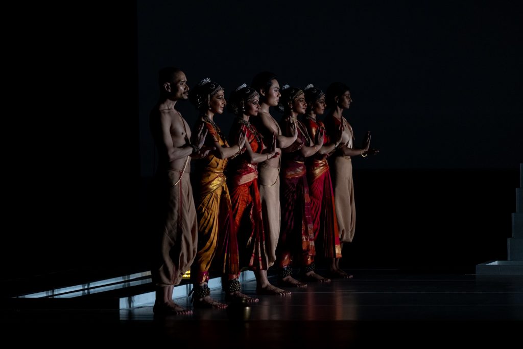 Ragamala Dance Company - (L-R) Alan Tse, Tamara Nadel, Ramya Kapadia, Garrett Sour, Chaitra Chandrashekar, Ashwini Ramaswamy, Radhika Naidu - Photo by Luis Luque