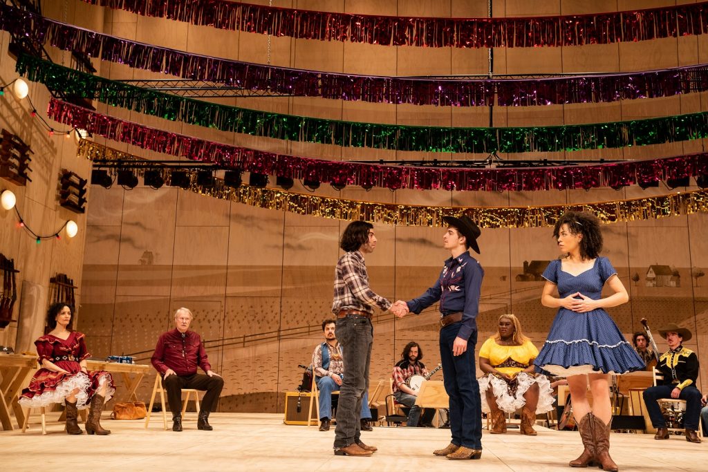 L-R Christopher Bannow, Sean Grandillo, Sasha Hutchings and the company of the national tour of "OKLAHOMA!" - Photo by Matthew Murphy and Evan Zimmerman for MurphyMade