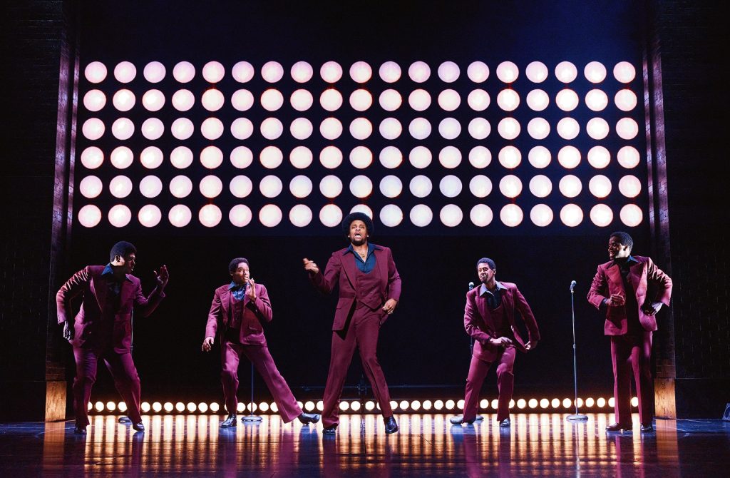 L-R: Harrell Holmes Jr., Jalen Harris, Harris Matthew, Marcus Paul James, and James T. Lane from the National Touring Company of “Ain’t Too Proud” - Photo by Emilio Madrid