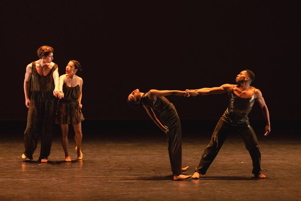 BalletX dancers (l-R) Ben Schwarz, Andrea Yorita, Ashley Simpson, and Jared Kelly in Jamar Roberts' HONEY - Photo by Sky Schmidt