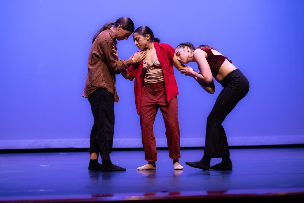 Imprints Dance Company - Halie Donabedian, Julia Gonzalez , and Lexi Amundarain in Hannah Millar's Let Us Bleed, The Heal - Photo by Tucker Maxfield
