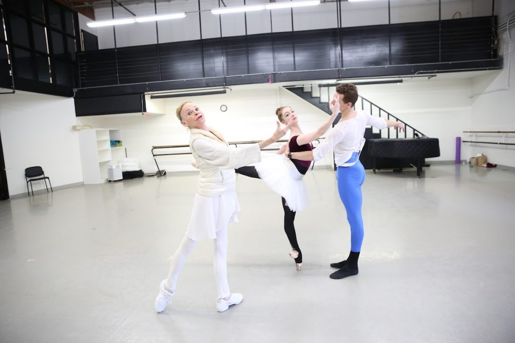 Westside Ballet - L>R Patricia Neary, Lyrica Woodruff and Maté Szentes in rehearsal - Photo by Todd Lechtick