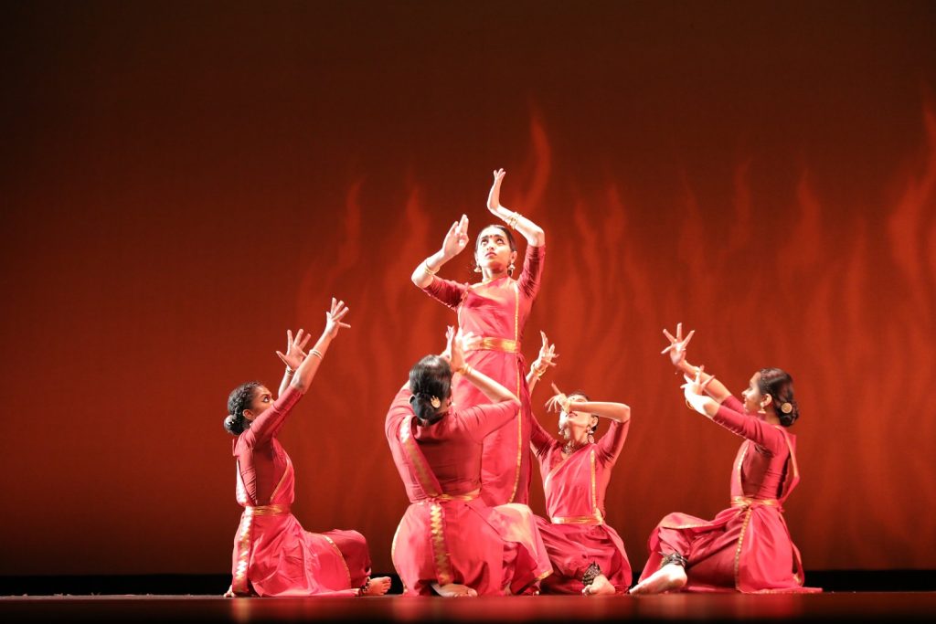Arpana Dance Company - Swara Kulkarni, Amritabala Janahan, Nitya Pujara, Shreya Srinivasan, & Neha Muvvala in "Fire/Agni" - Photo by Gunindu Abeysekara