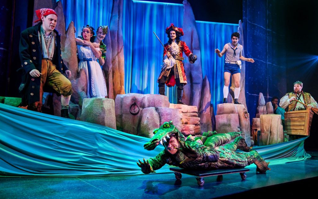 Peter Pan Goes Wrong - Matthew Cavendish (front) with (L-R) Harry Kershaw, Charlie Russell, Greg Tannahill, Henry Shields, Bartley Booz, and Henry Lewis - Photo by Jeremy Daniel