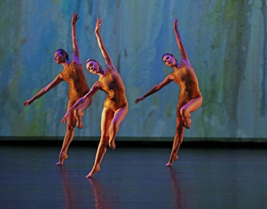 Raifor Rodgers Modern Ballet - L-R Anna Jacobs, Laura Chachich, Hannah Keene in Seeds of Rain by Raiford Rogers - Photo by Anne Trelease